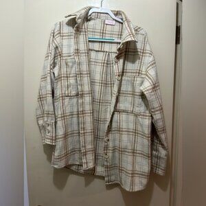 Pink Lily Beige and Tan Checkered Utility Jacket